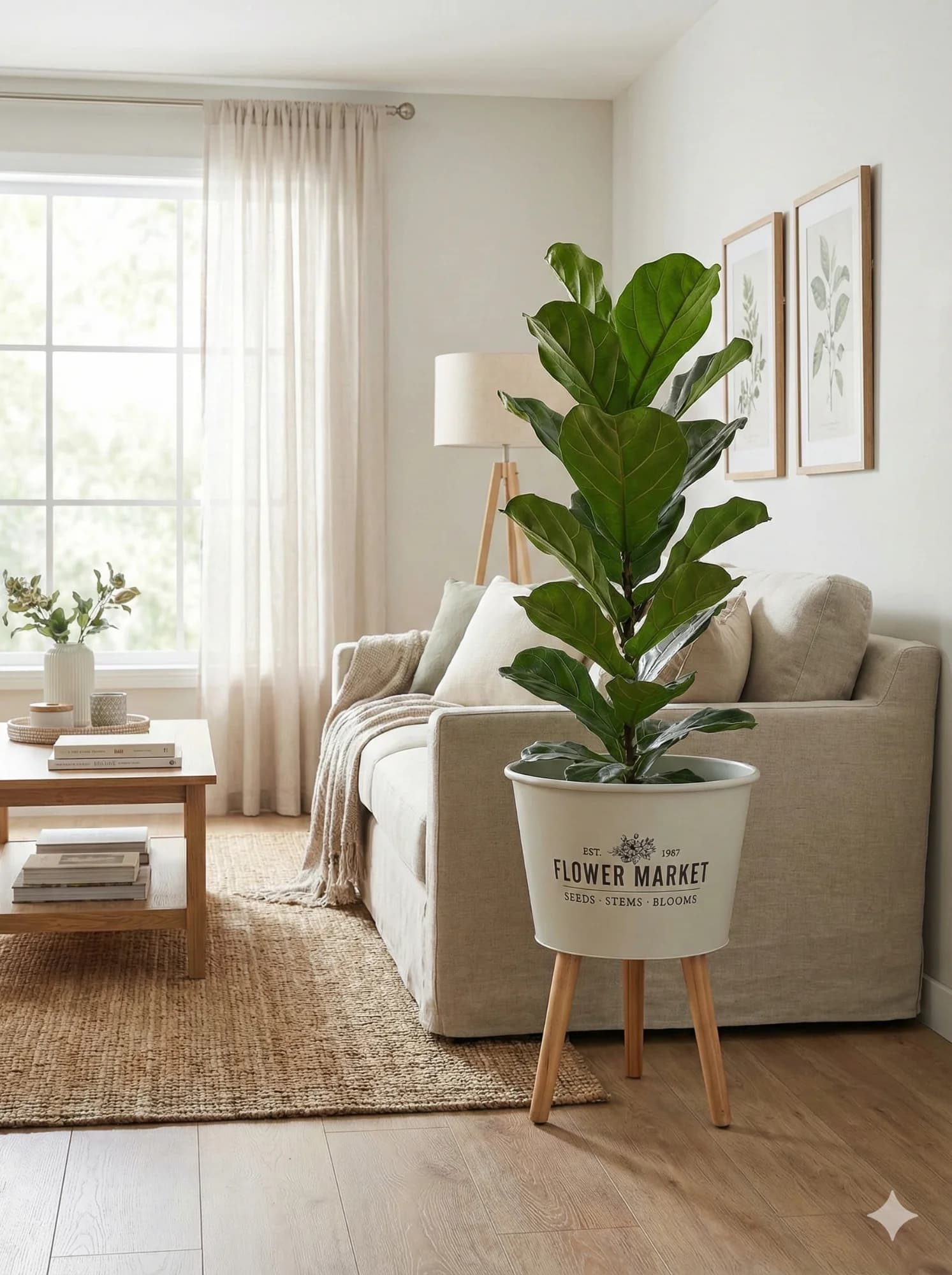 Maceta/Macetero Blanco con Patas – Estilo Nórdico, Base de Madera (Nueva) - Image 1